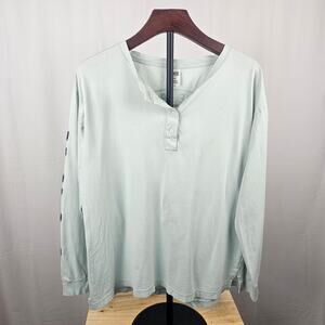 PINK Victoria’s Secret Sequin Logo Henley Long Sleeve Top Mint Womens M